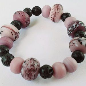 Lavender Glass Lampworkl Bracelet w/ Lava Beads